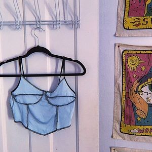 Blue cropped tank with Black Stitching